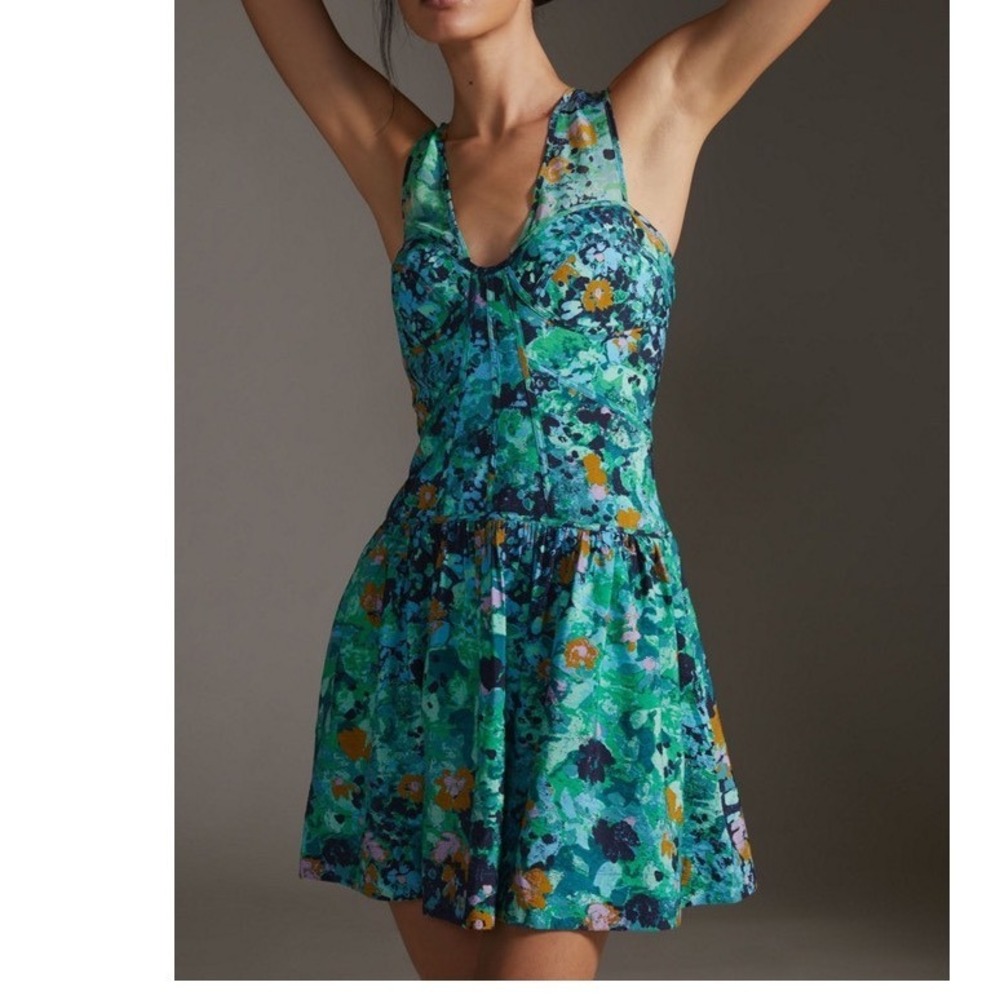 By Anthropologie floral corset mini dress US 4 tropical coquette‎ flirty